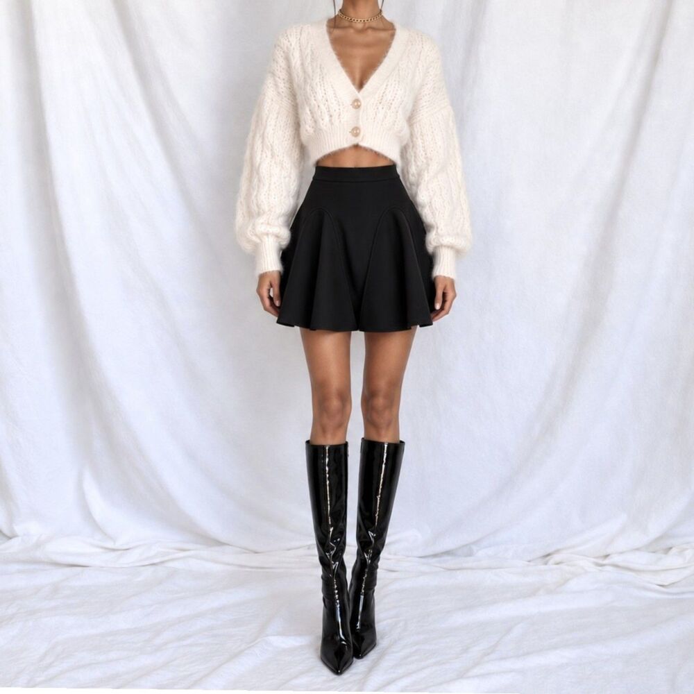 Vintage Y2K 90s Black High Waisted Pleated Mini Flared Skater Skirt Size XS/S - Picture 2 of 6